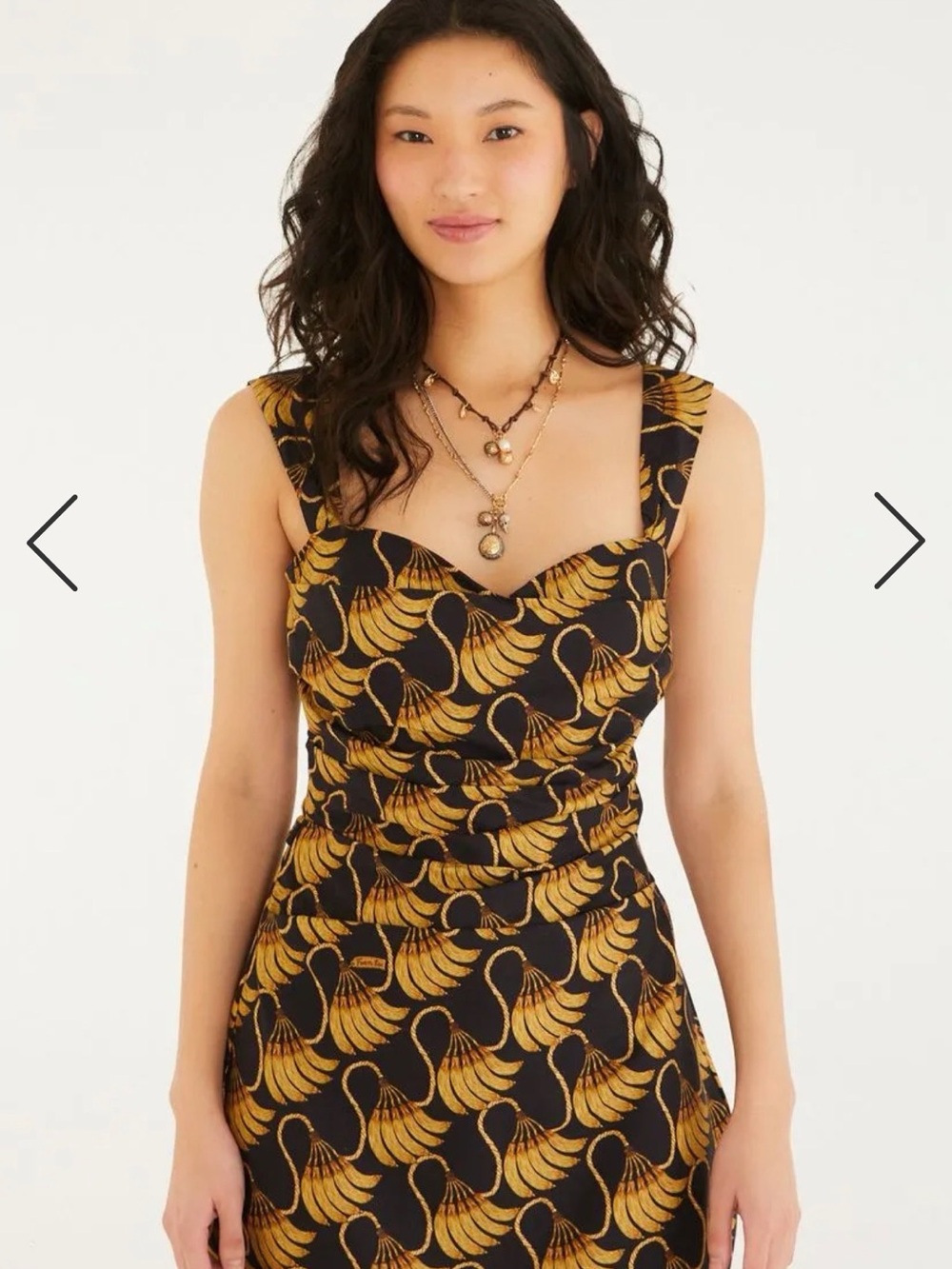 FARM Rio Black Dress with Gold Botanical Print